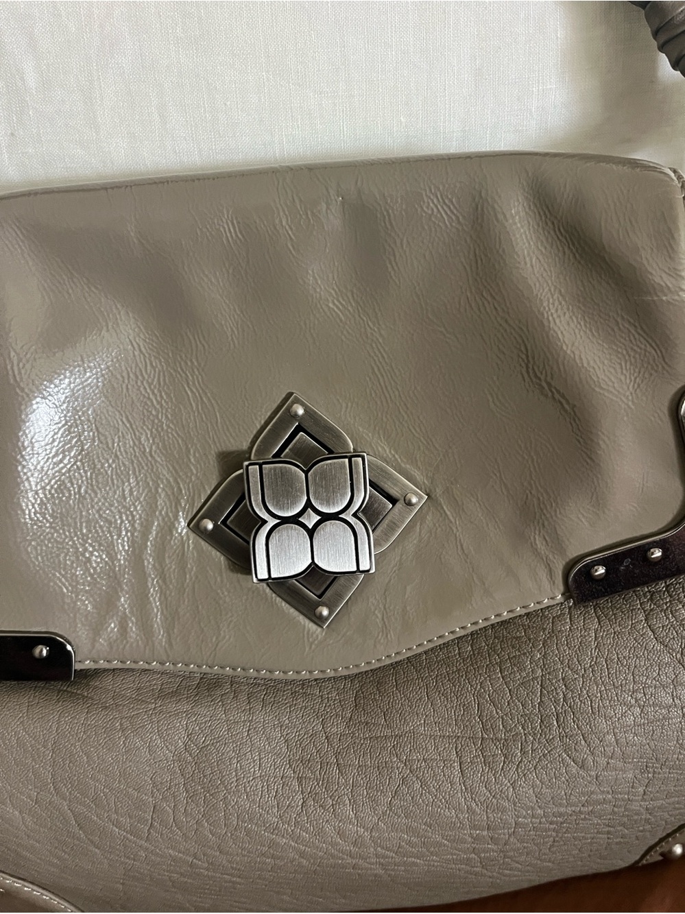 BCBGMaxAzria Grey Shoulder Bag with Studded Trim
